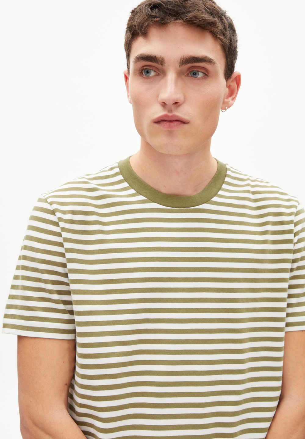 Shirt Aadon Stripes oliva-off white von Armedangels