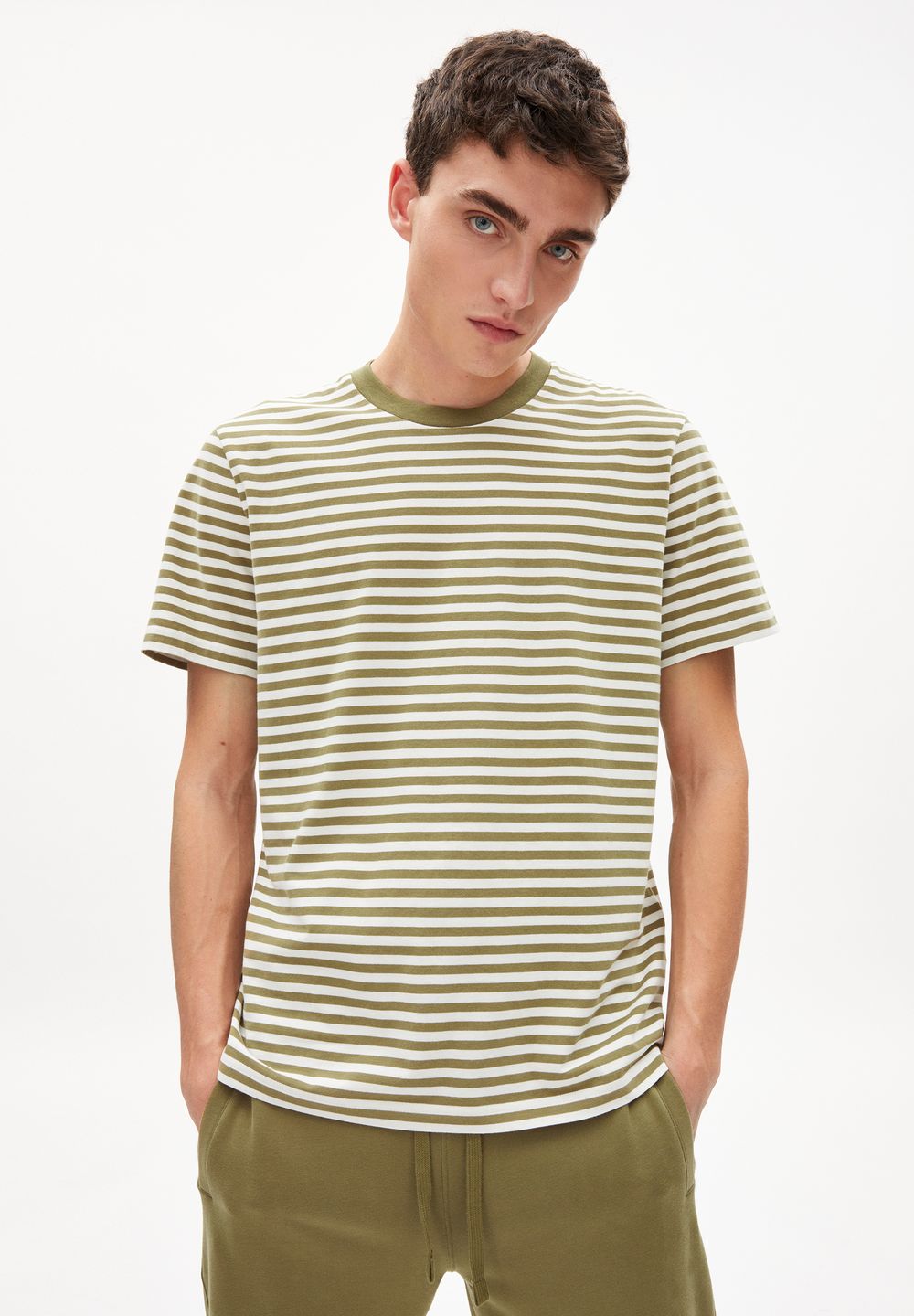 Shirt Aadon Stripes oliva-off white von Armedangels