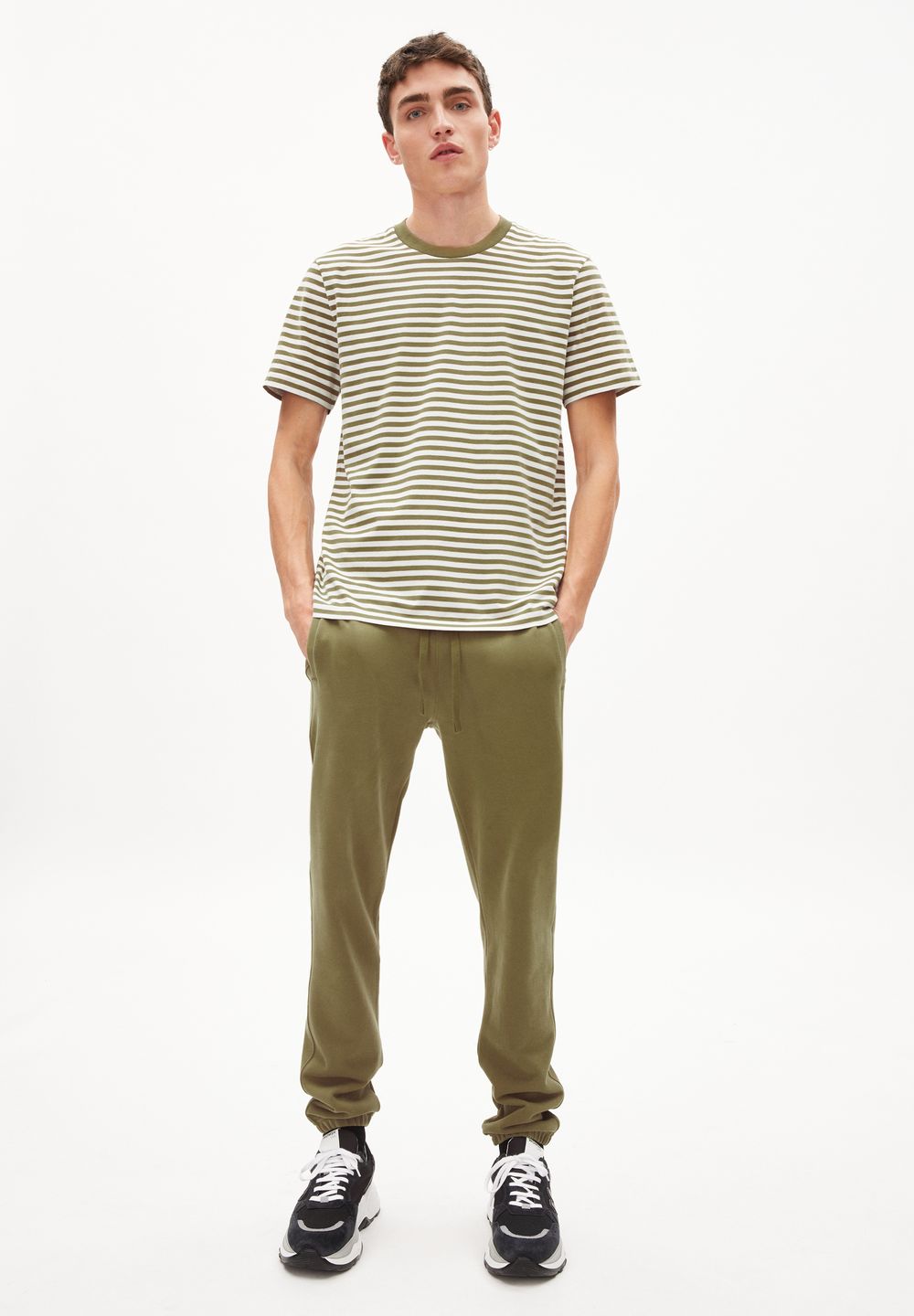 Shirt Aadon Stripes oliva-off white von Armedangels