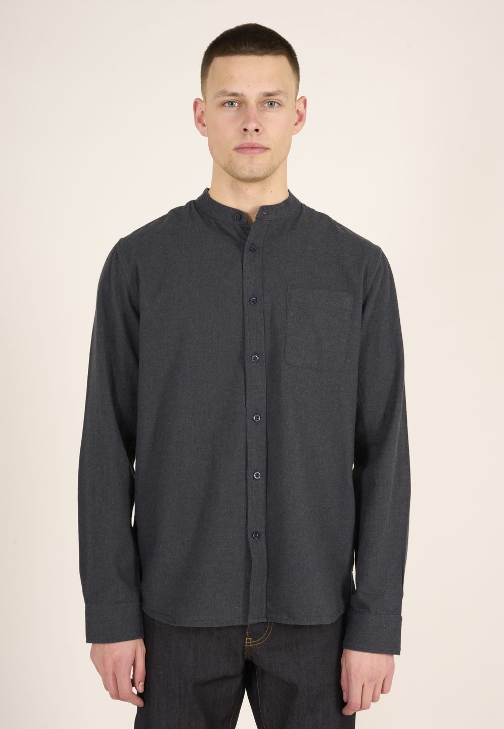 Flanellhemd Melangé Flannel Stand Collar Custom Fit total eclipse von KnowledgeCotton Apparel