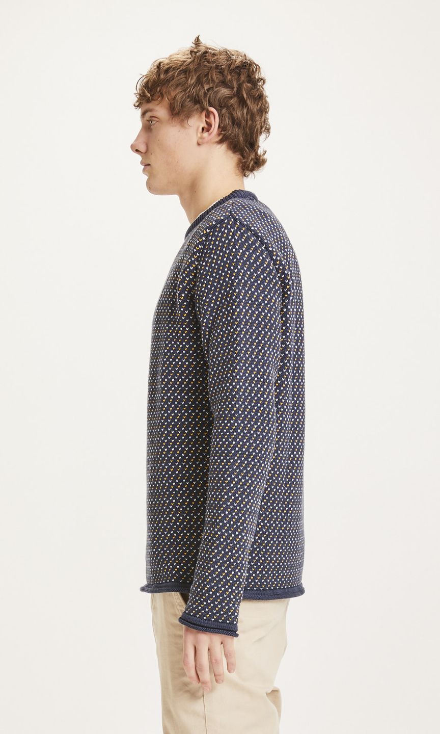 Pullover Valley Jacquard Crew Neck total eclipse von KnowledgeCotton Apparel
