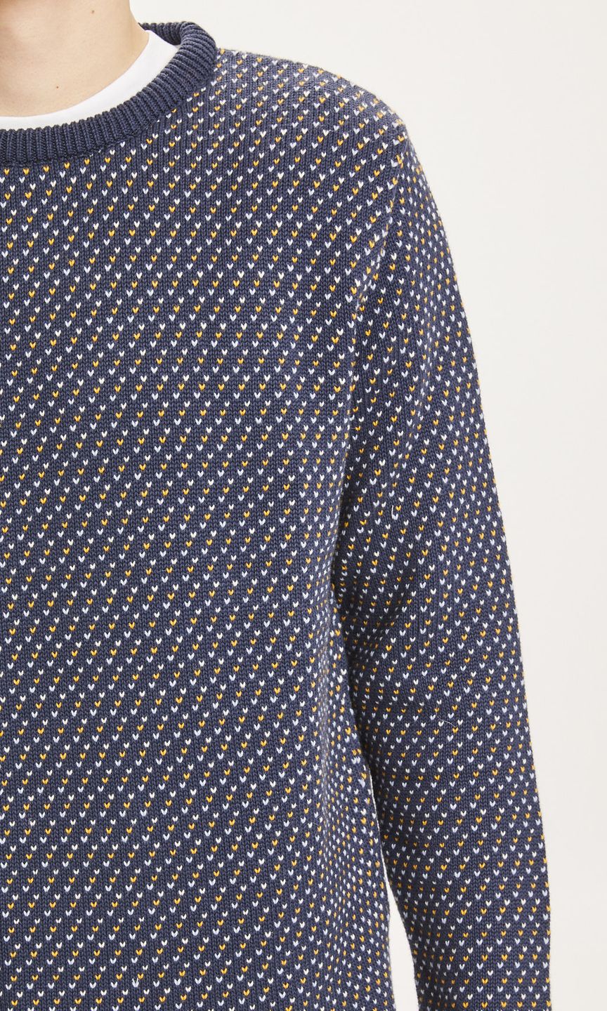 Pullover Valley Jacquard Crew Neck total eclipse von KnowledgeCotton Apparel