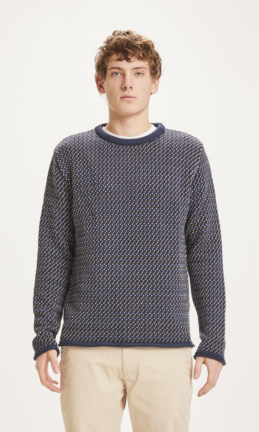 Pullover Valley Jacquard Crew Neck total eclipse von KnowledgeCotton Apparel