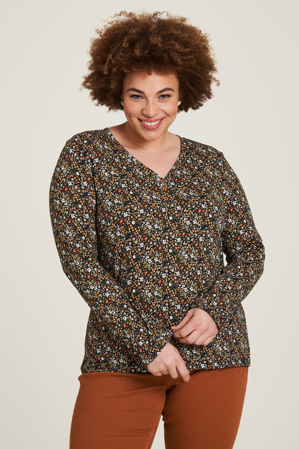 Jersey-Shirt mit V-Ausschnitt flora von Tranquillo