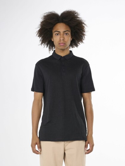 Leinen Polo Black Jet von KnowledgeCotton Apparel