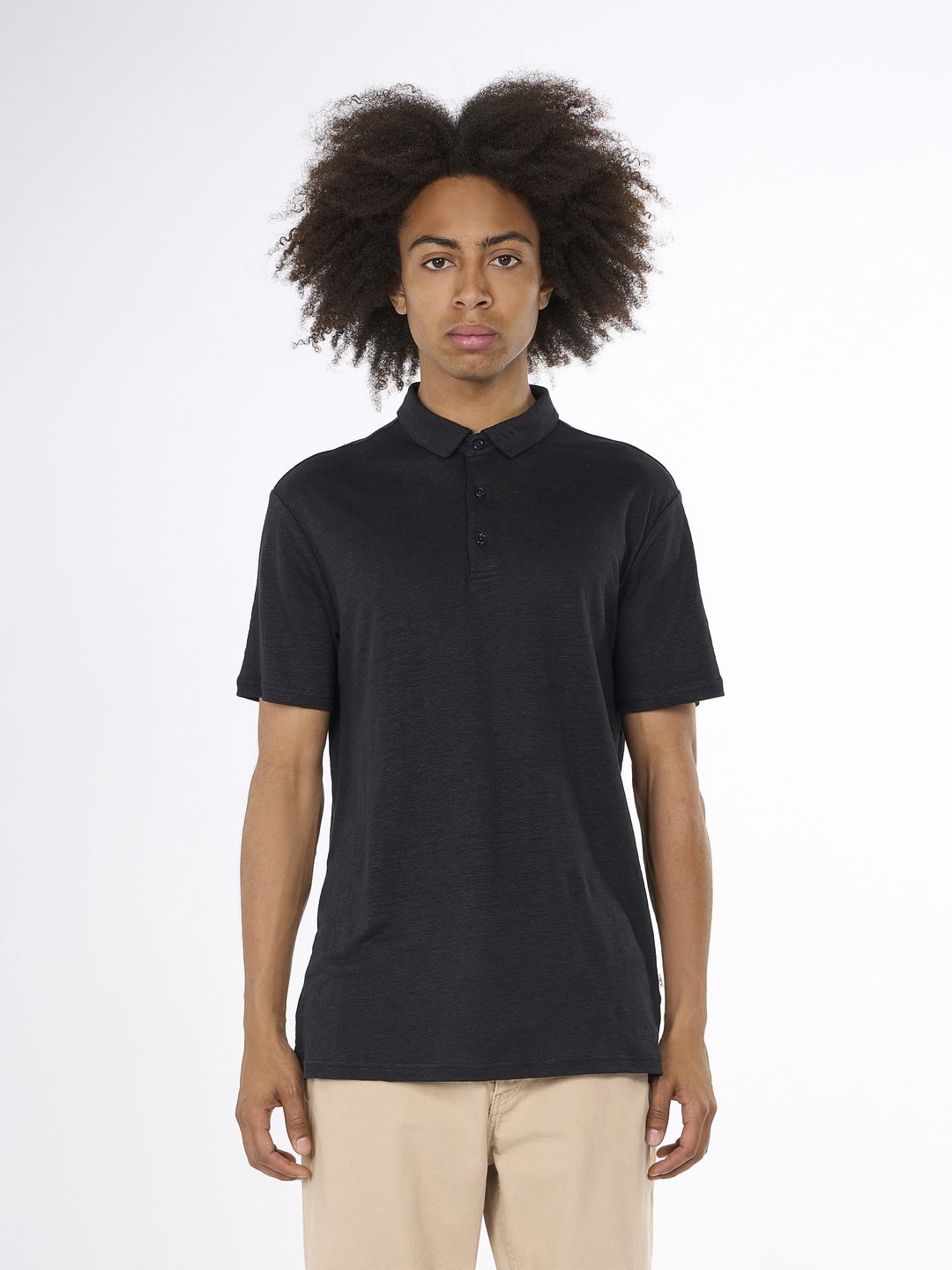 Leinen Polo Black Jet von KnowledgeCotton Apparel