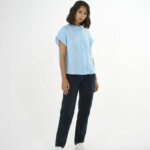 Shirt Collar stand short sleeve Leinen Airy Blue von KnowledgeCotton Apparel