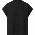 Shirt Collar stand short sleeve Leinen Black Jet von KnowledgeCotton Apparel