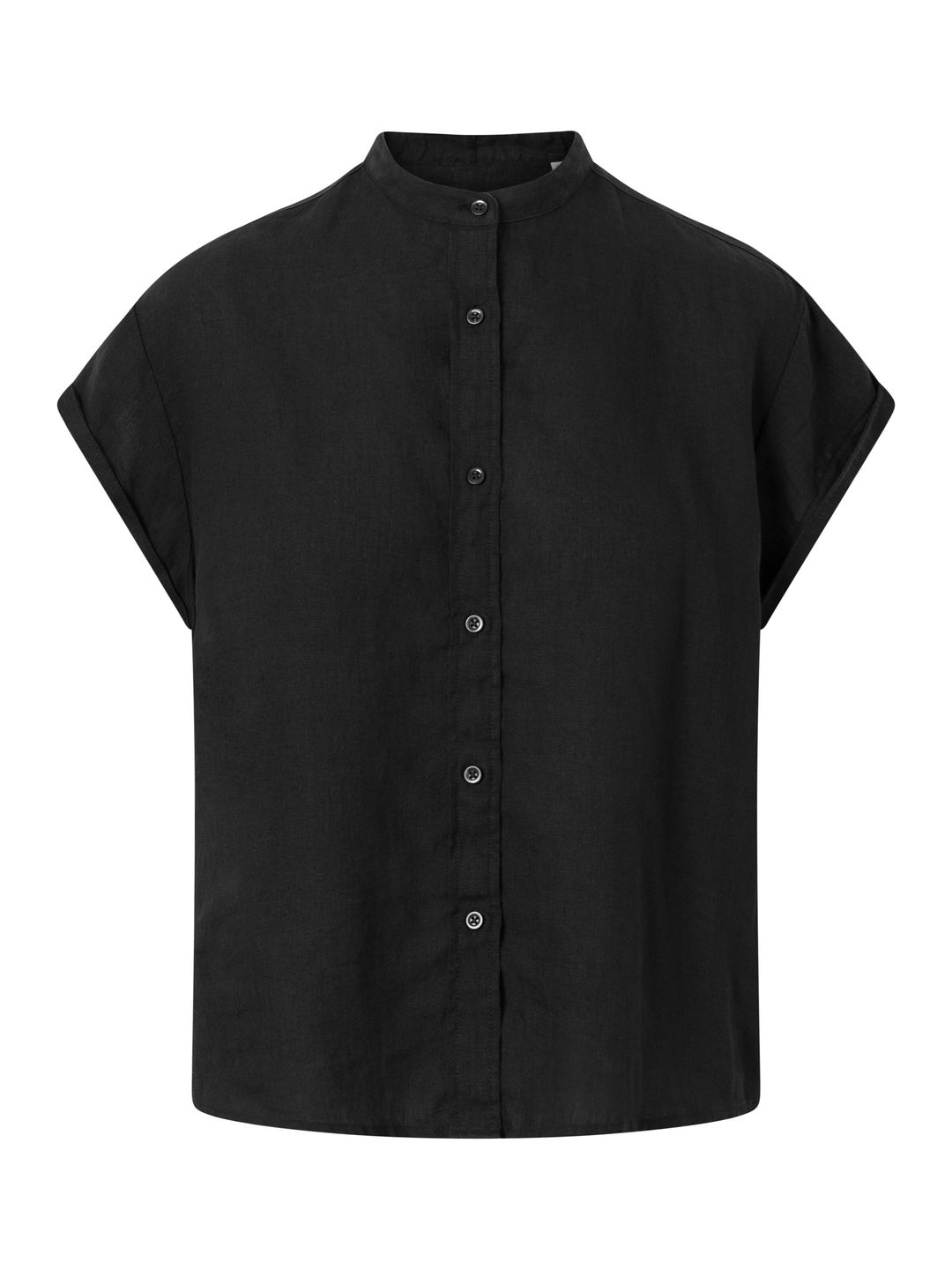 Shirt Collar stand short sleeve Leinen Black Jet von KnowledgeCotton Apparel