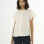 Shirt Collar stand short sleeve Leinen Buttercream von KnowledgeCotton Apparel
