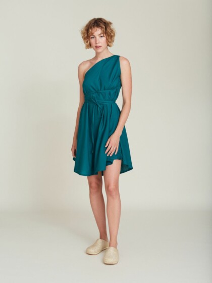 Kurzes Kleid MP Baumwolle / Leinen Emerald Green von SUITE13LAB