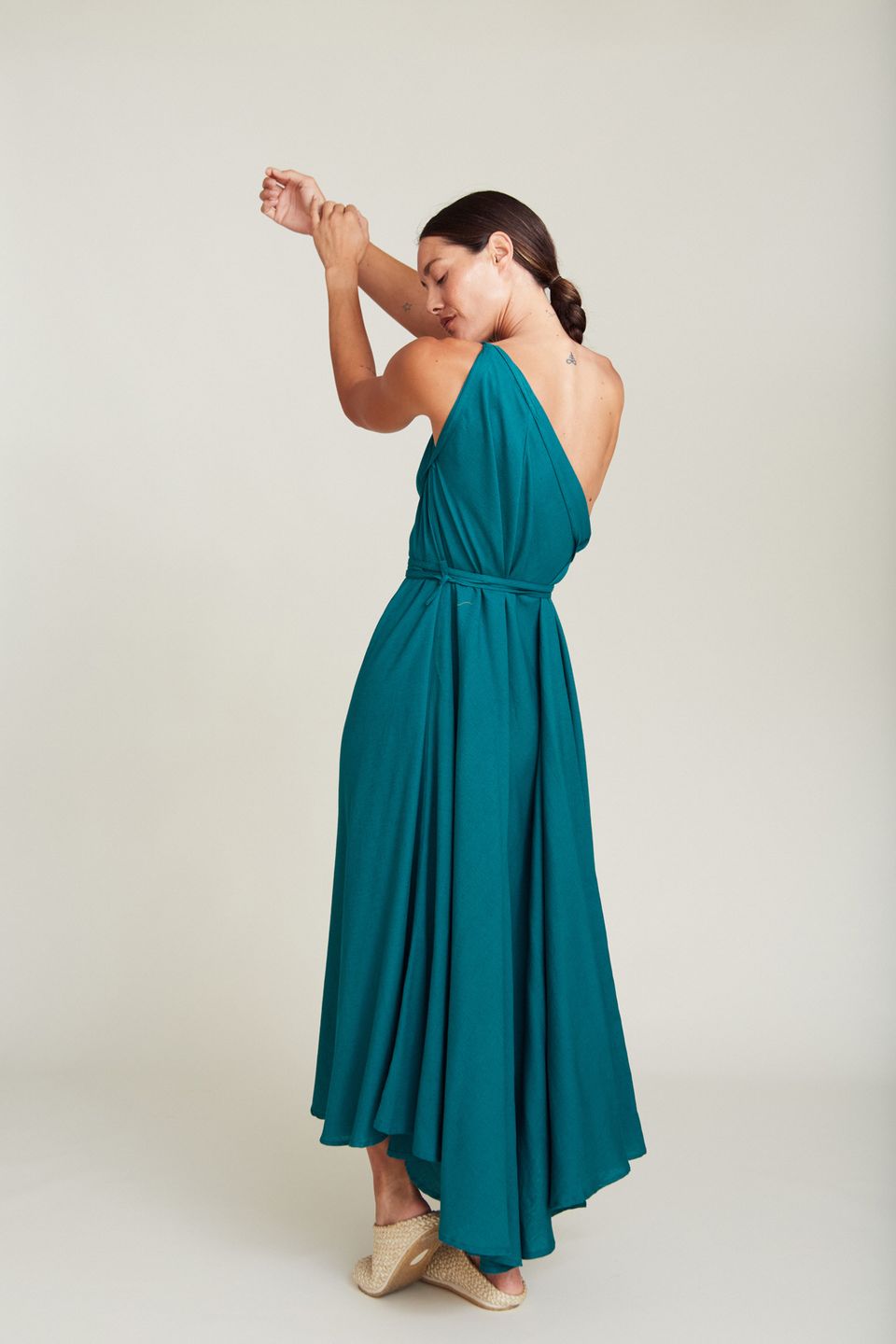 Langes Kleid MP Baumwolle / Leinen Emerald Green von SUITE13LAB