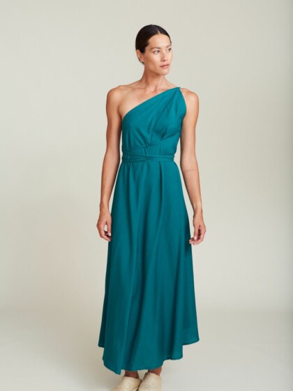 Langes Kleid MP Baumwolle / Leinen Emerald Green von SUITE13LAB