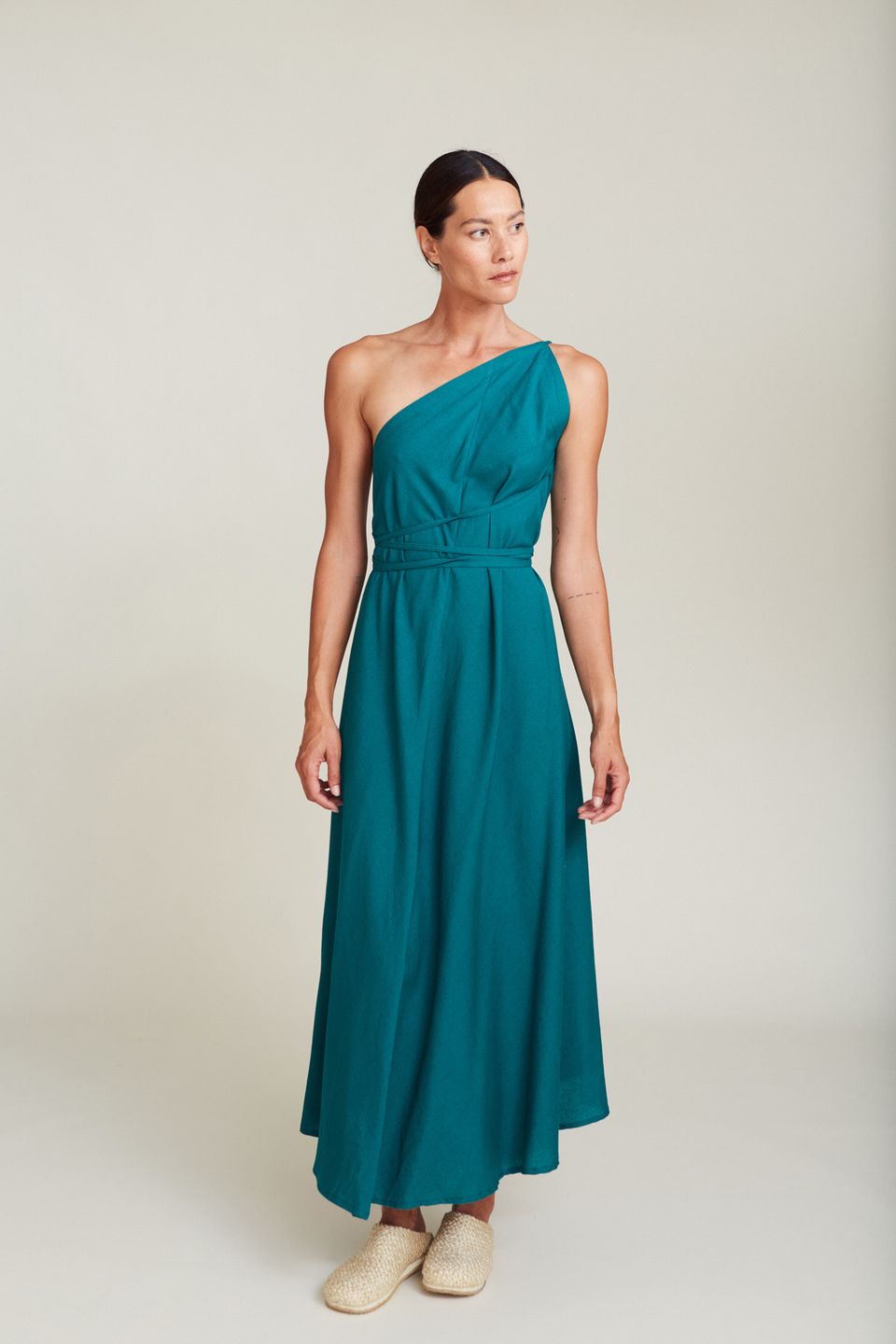 Langes Kleid MP Baumwolle / Leinen Emerald Green von SUITE13LAB