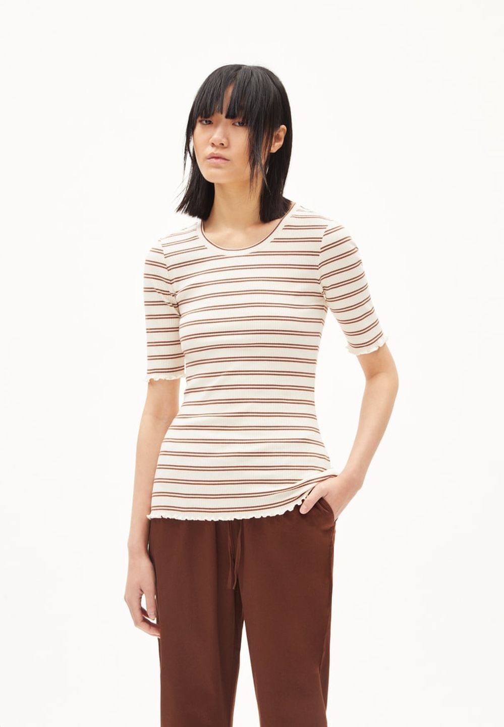 T-Shirt Frayaa Double Stripes cacao-undyed von Armedangels