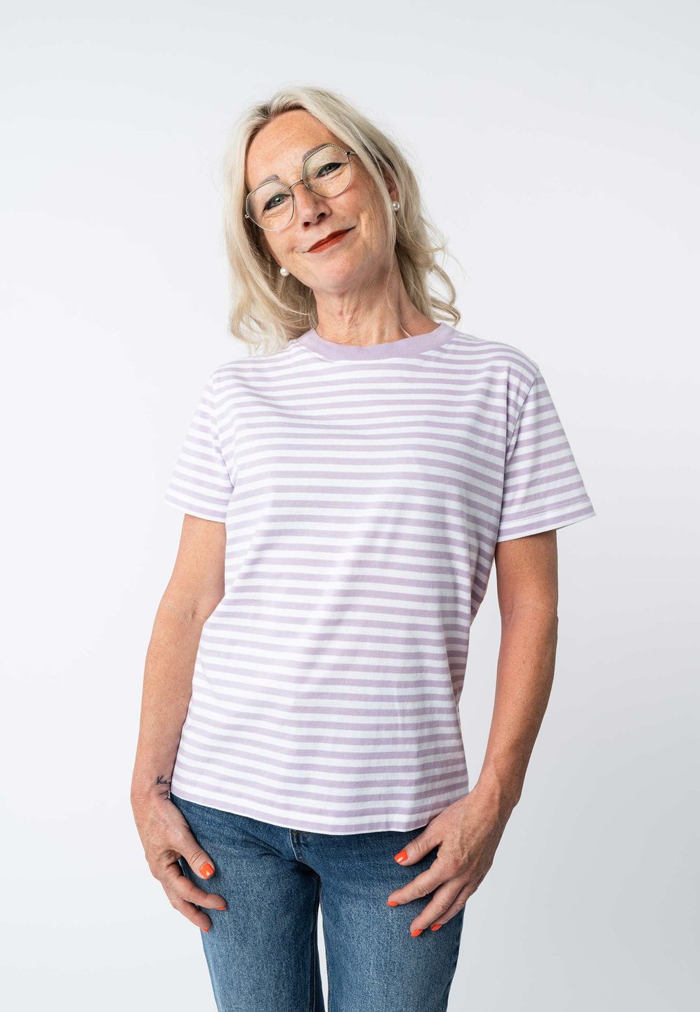 T-Shirt Khira Stripes lilac / weiß gestreift von Melawear