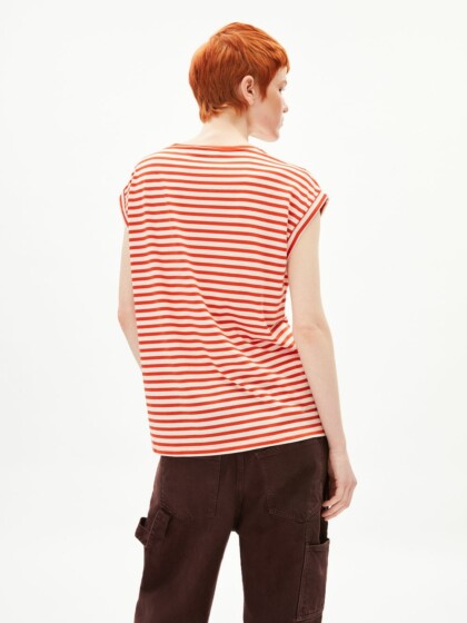 T-Shirt Jilaana Stripes emergency red-oatmilk von Armedangels