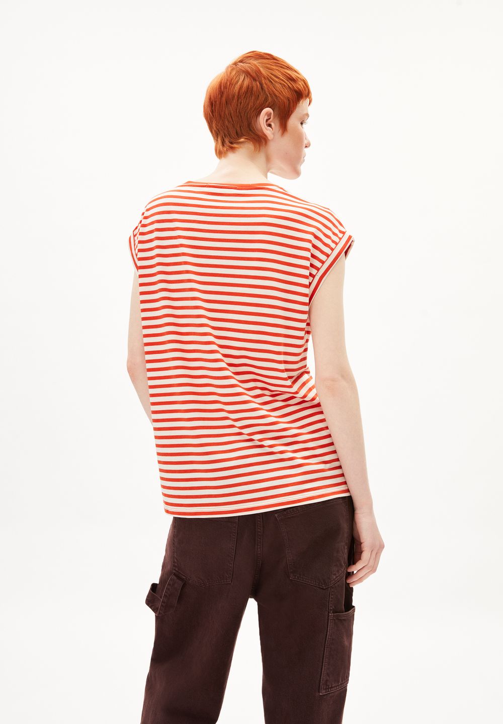 T-Shirt Jilaana Stripes emergency red-oatmilk von Armedangels