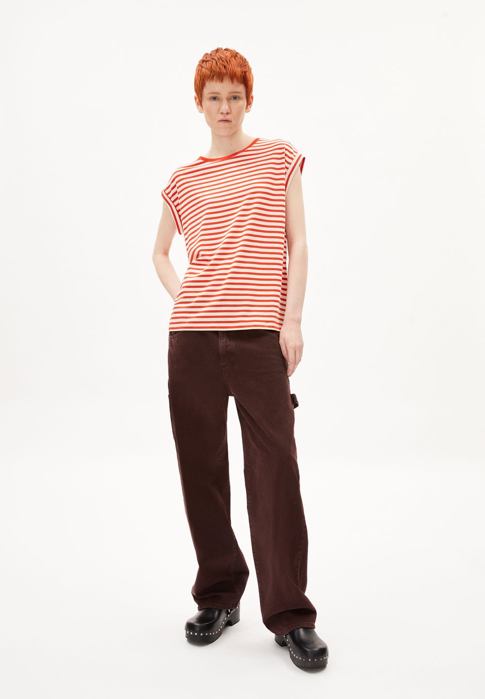 T-Shirt Jilaana Stripes emergency red-oatmilk von Armedangels