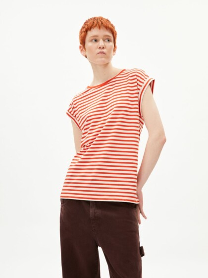 T-Shirt Jilaana Stripes emergency red-oatmilk von Armedangels