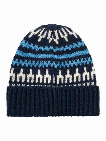 Beanie High wool with pattern blue stripe von KnowledgeCotton Apparel