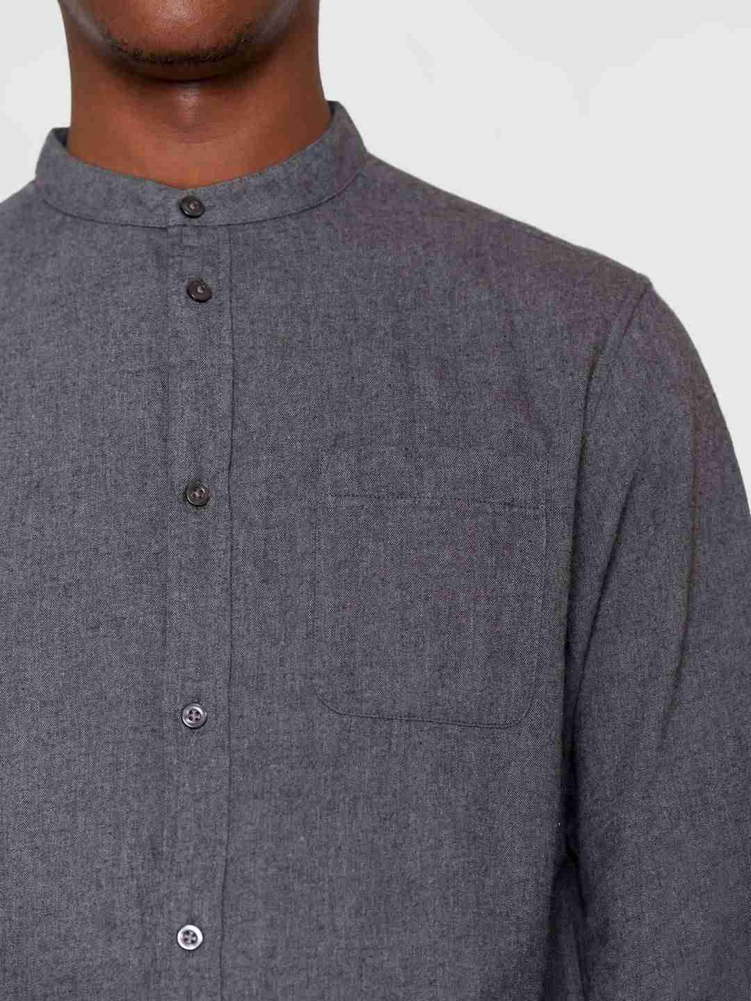 Hemd Regular fit melangé flannel stand collar dark grey melange von KnowledgeCotton Apparel