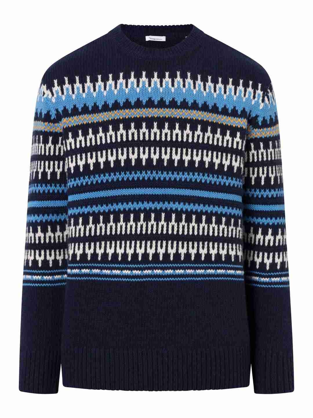 Strickpullover pattern crew neck blue stripe von KnowledgeCotton Apparel