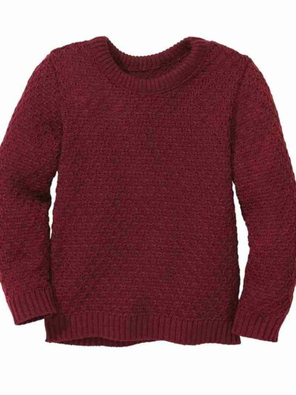 Aran-Pullover cassis von disana