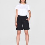 Bermuda Shorts Posey Wide Midrise Poplin black jet von KnowledgeCotton Apparel