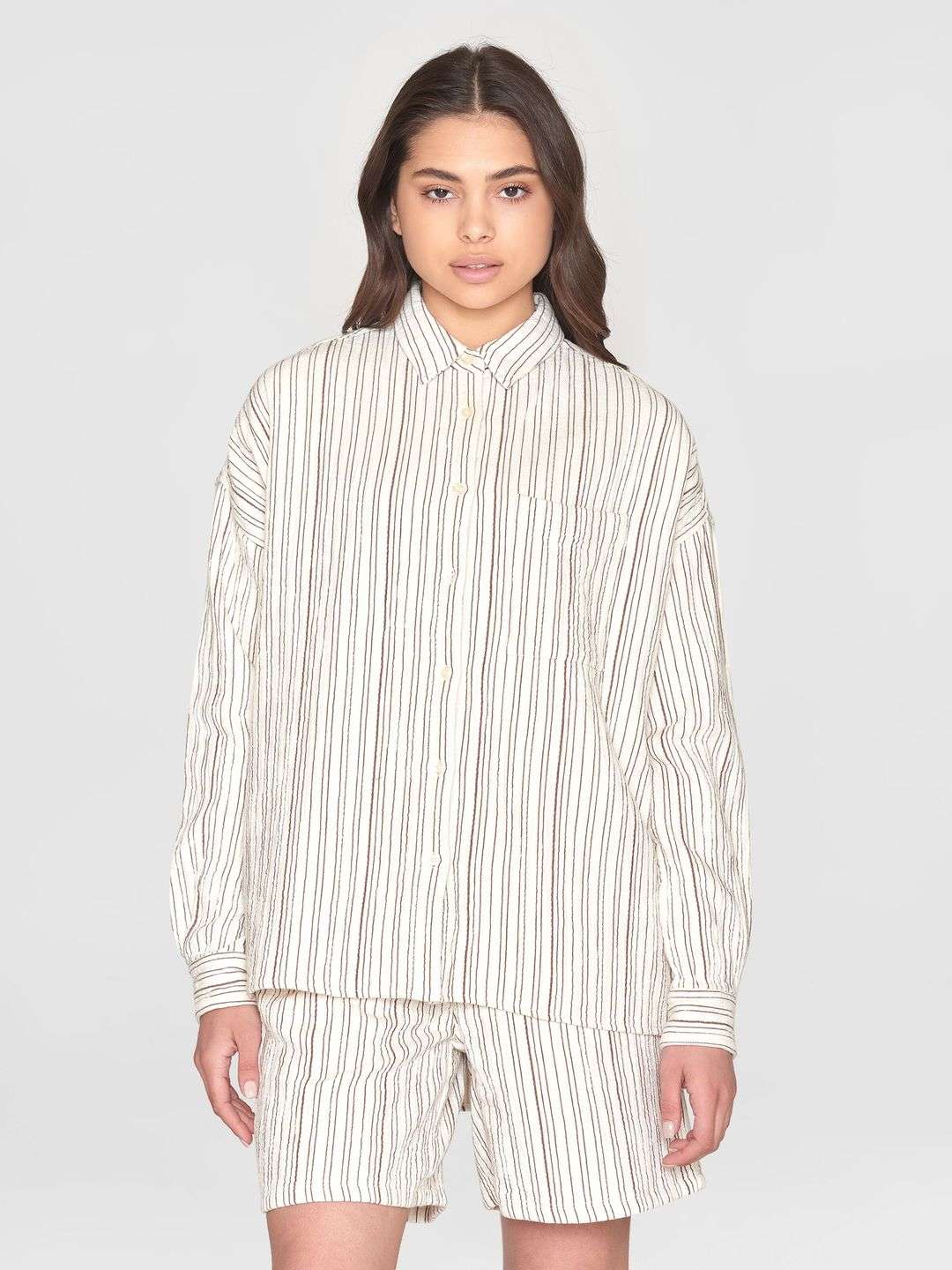 Bluse Wrinkle Stripe Loose A-Shape brown stripe von KnowledgeCotton Apparel