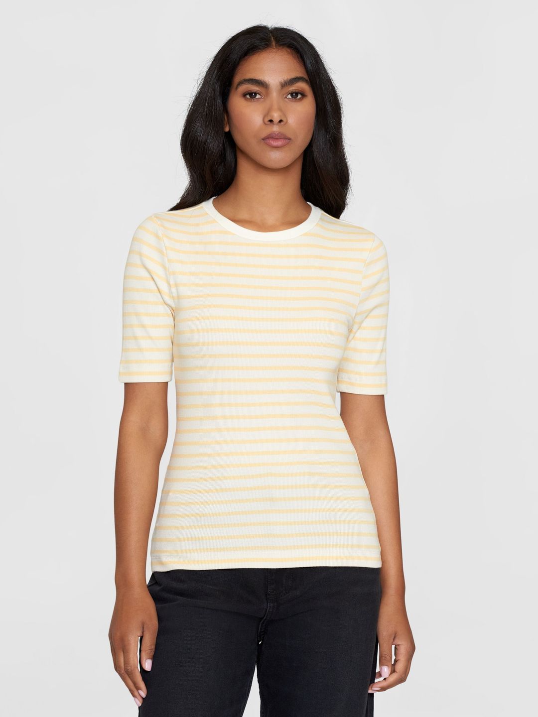 T-Shirt Striped Rib yellow stripe von KnowledgeCotton Apparel