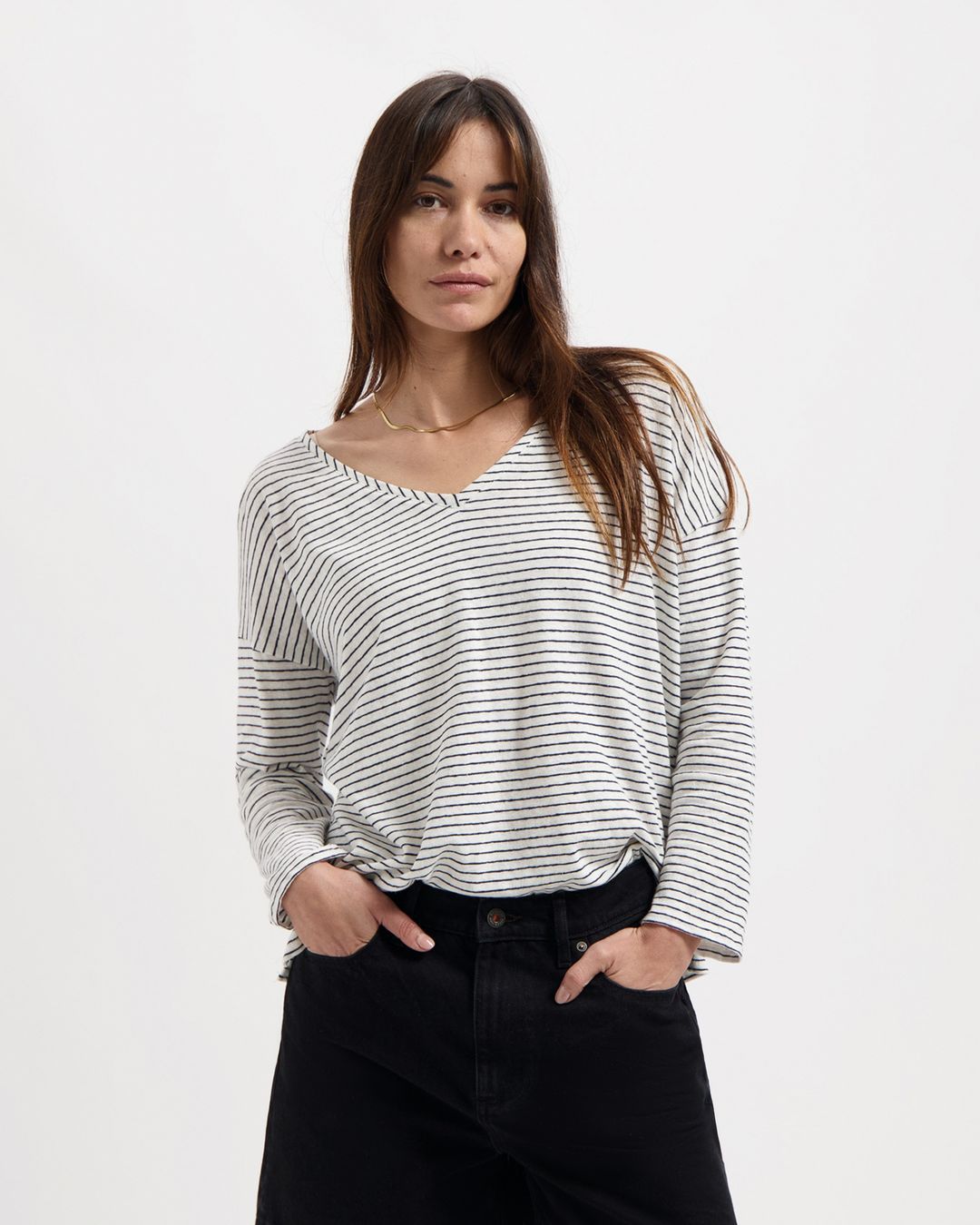 T-Shirt Yulia Striped off white-dark navy von Kuyichi