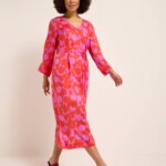 Midikleid Print: graphic dots print graphic dots coral von Lanius