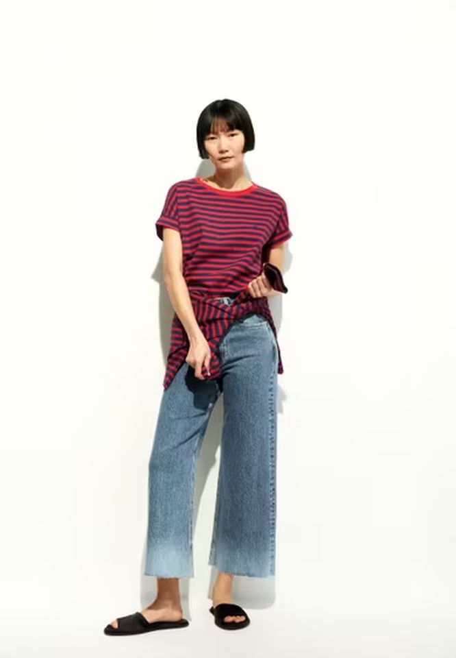 T-Shirt Idaara Stripes blue noon-coral blush von Armedangels