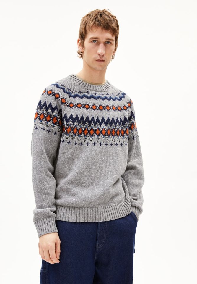 Strickpullover Kaalla Fair Isle silver melange-dusty orange von Armedangels