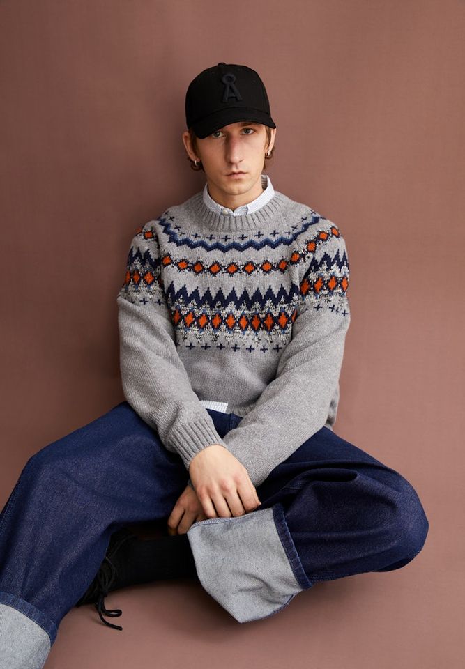 Strickpullover Kaalla Fair Isle silver melange-dusty orange von Armedangels