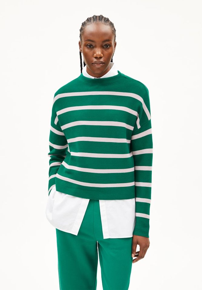 Strickpullover Merinaa Stripes emerald green-ice grape von Armedangels