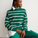 Strickpullover Merinaa Stripes emerald green-ice grape von Armedangels