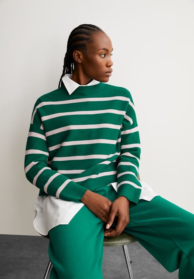 Strickpullover Merinaa Stripes emerald green-ice grape von Armedangels