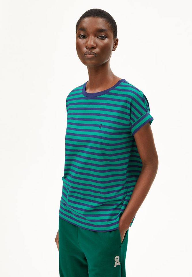 T-Shirt Idaara Stripes emerald green-blue noon von Armedangels