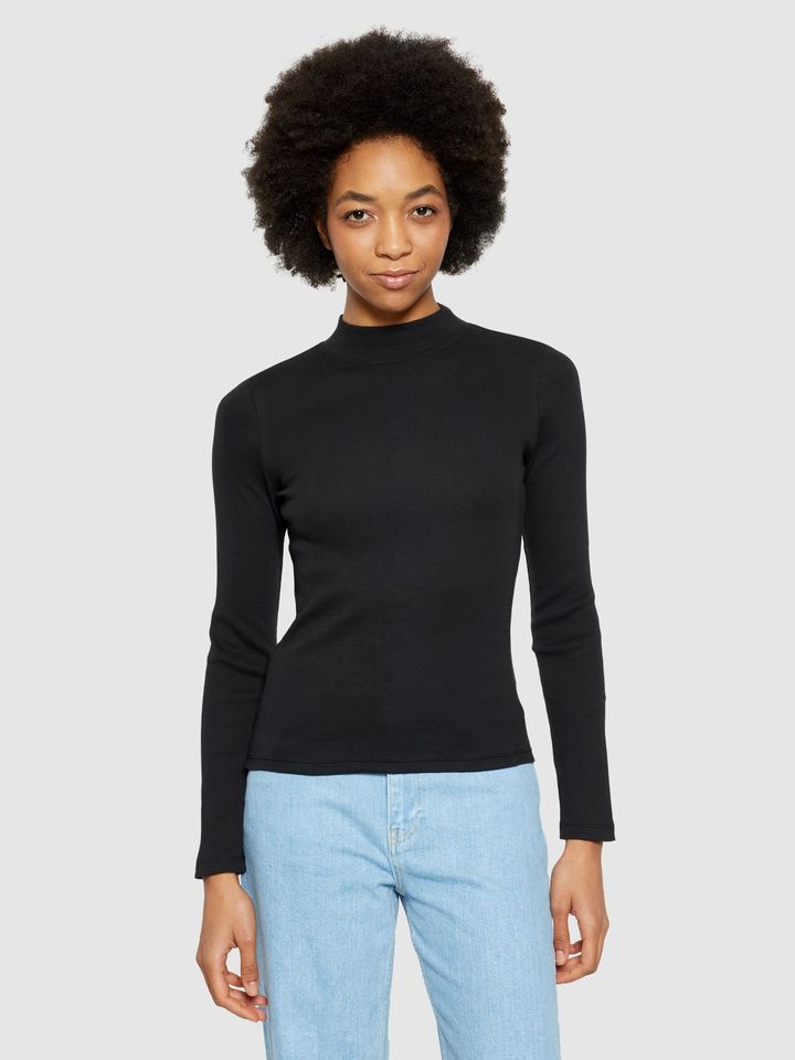 Longsleeve Rib High neck black jet von KnowledgeCotton Apparel