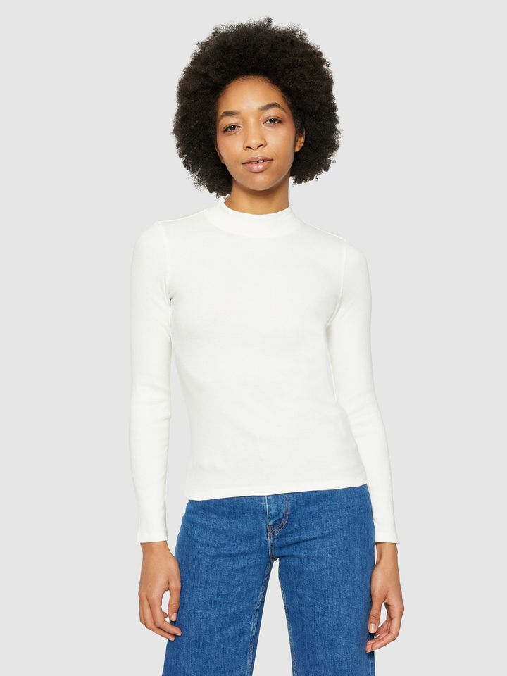 Longsleeve Rib High neck star white von KnowledgeCotton Apparel