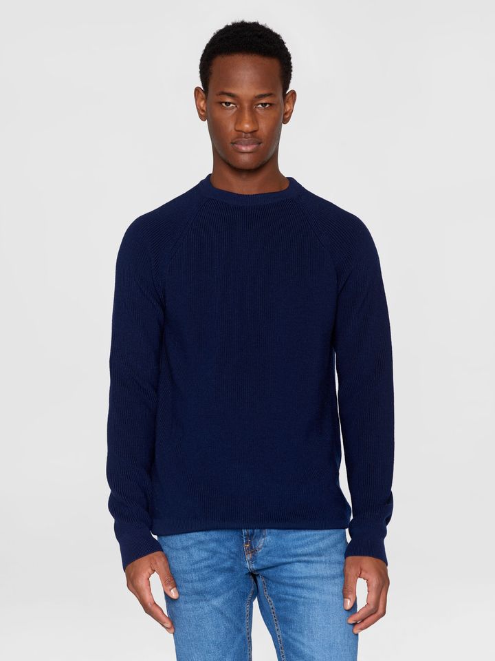 Strickpullover Merino Crew neck knit RWS total eclipse von KnowledgeCotton Apparel