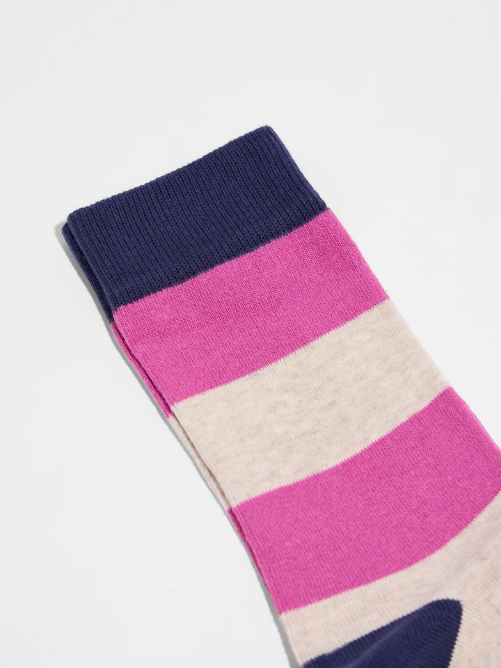 Socken mit Blockstreifen beige melange/ pink von Lanius