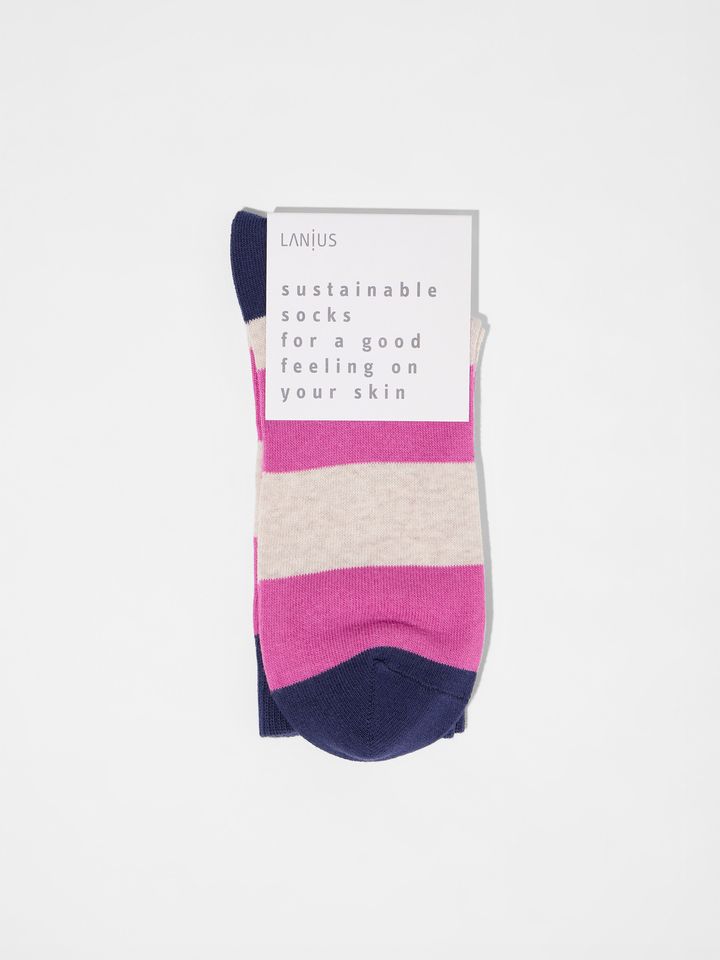 Socken mit Blockstreifen beige melange/ pink von Lanius