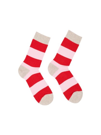 Socken mit Blockstreifen red alert/ rose von Lanius