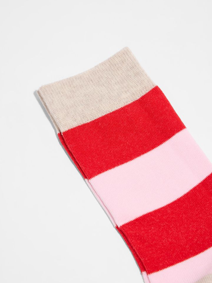 Socken mit Blockstreifen red alert/ rose von Lanius