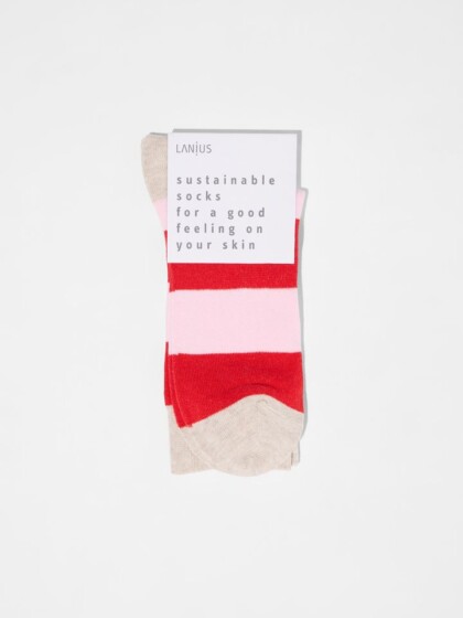 Socken mit Blockstreifen red alert/ rose von Lanius