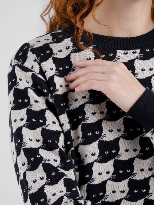 Sweater Arendal Pepita Cats oat white von Dedicated.