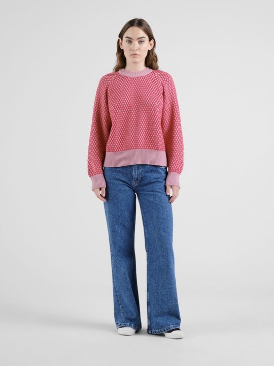 Sweater Husie Bubble Knit true red/lilas pink von Dedicated.